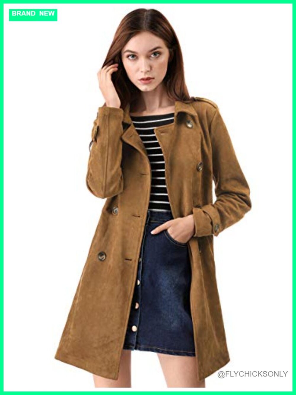 Faux Suede Trench Coat Double Breasted Belted Jacket Fall Winter